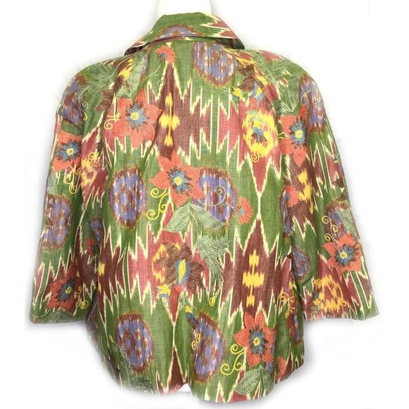 Coldwater Creek Embroidered Open Front Linen Jacket L Green Rust Blue - Picture 2 of 5